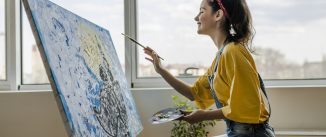 Talented Female Artist Works on Abstract Oil Painting