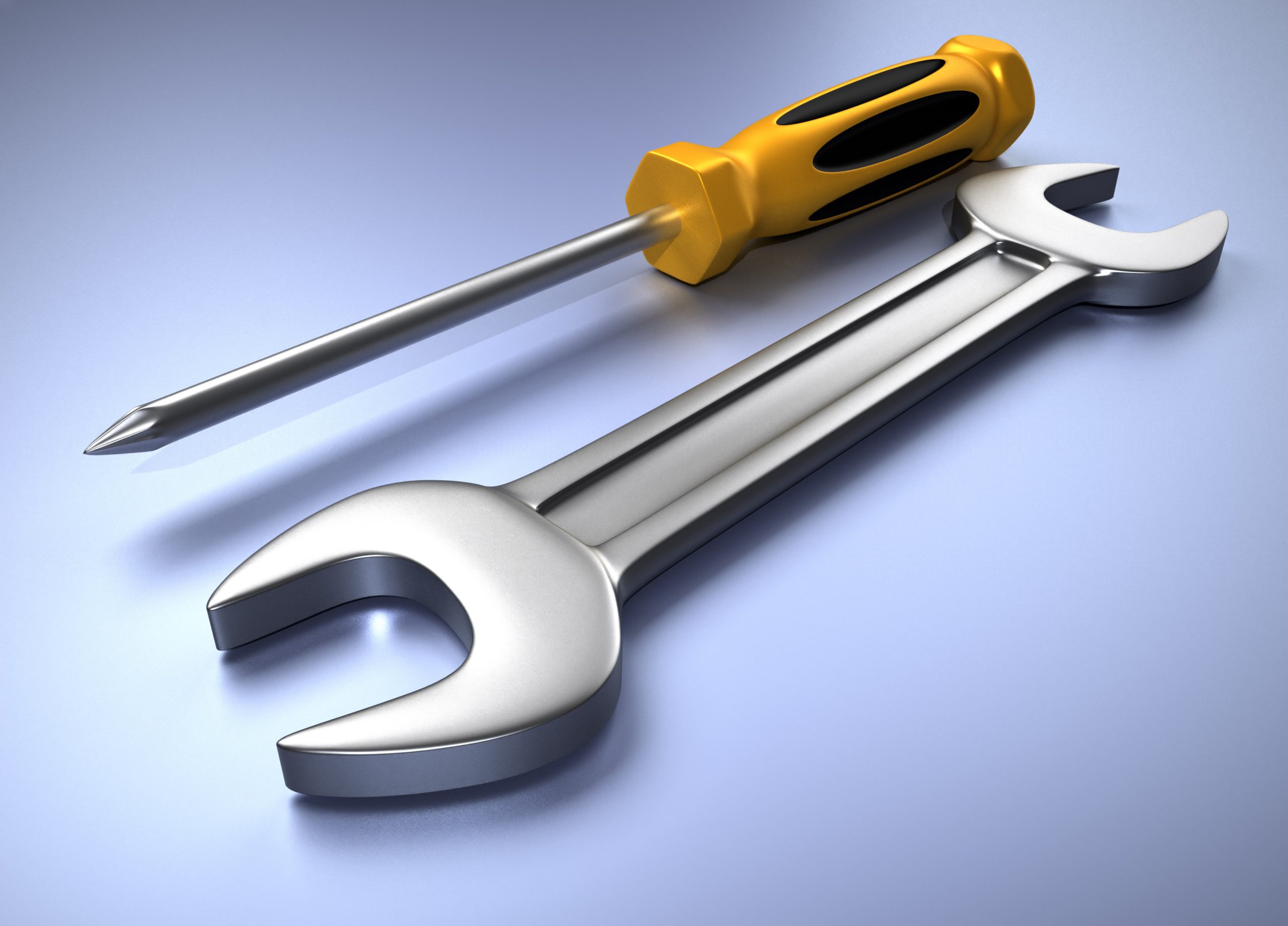 3d render illustration of a wrench and a screwdriver