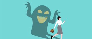 Anxiety Disorder Illustration. businesswomen afraid of his own shadow, doubt in one's own abilities, excessive fear concept vector illustration